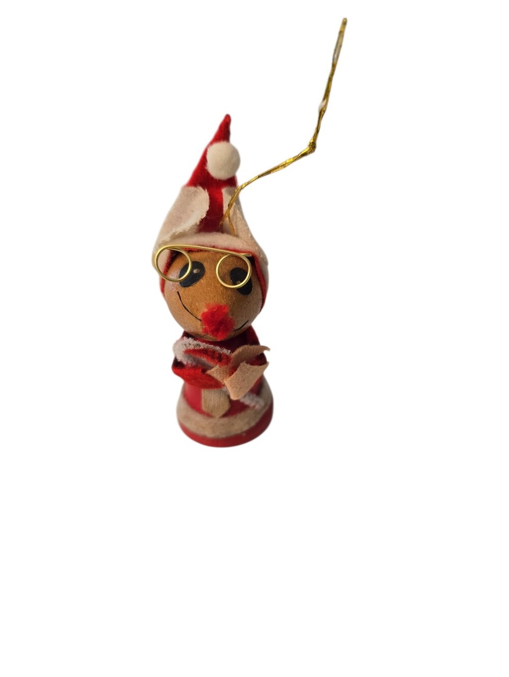 Vintage Wooden Felt Mrs. Clause Mouse Christmas Ornament STAINS SEE PHOTOS